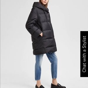 Theory off-the-shoulder long puffer coat. Like new